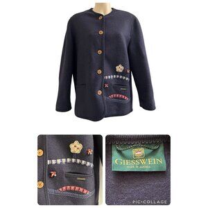 Giesswein Wool Jacket Women’s Size 4 Navy Blue Austria Grandmacore‎ Cottagecore